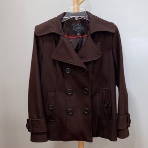 Women’s 1 Madison limited collection brown wool pea coat Size L